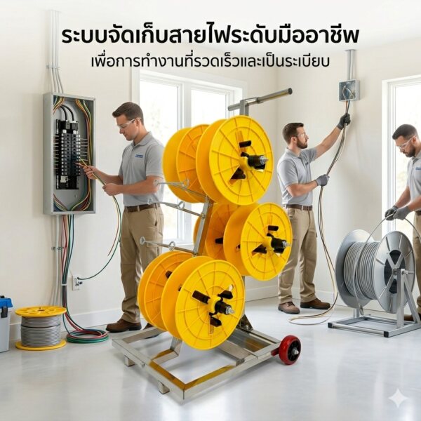 โรลปล่อยสายไฟ โครงสแตนเลส พร้อมถาดใส่เครื่องมือ